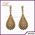 wholesale fashion pearl drop earrings with 24K gold and crystal diamond